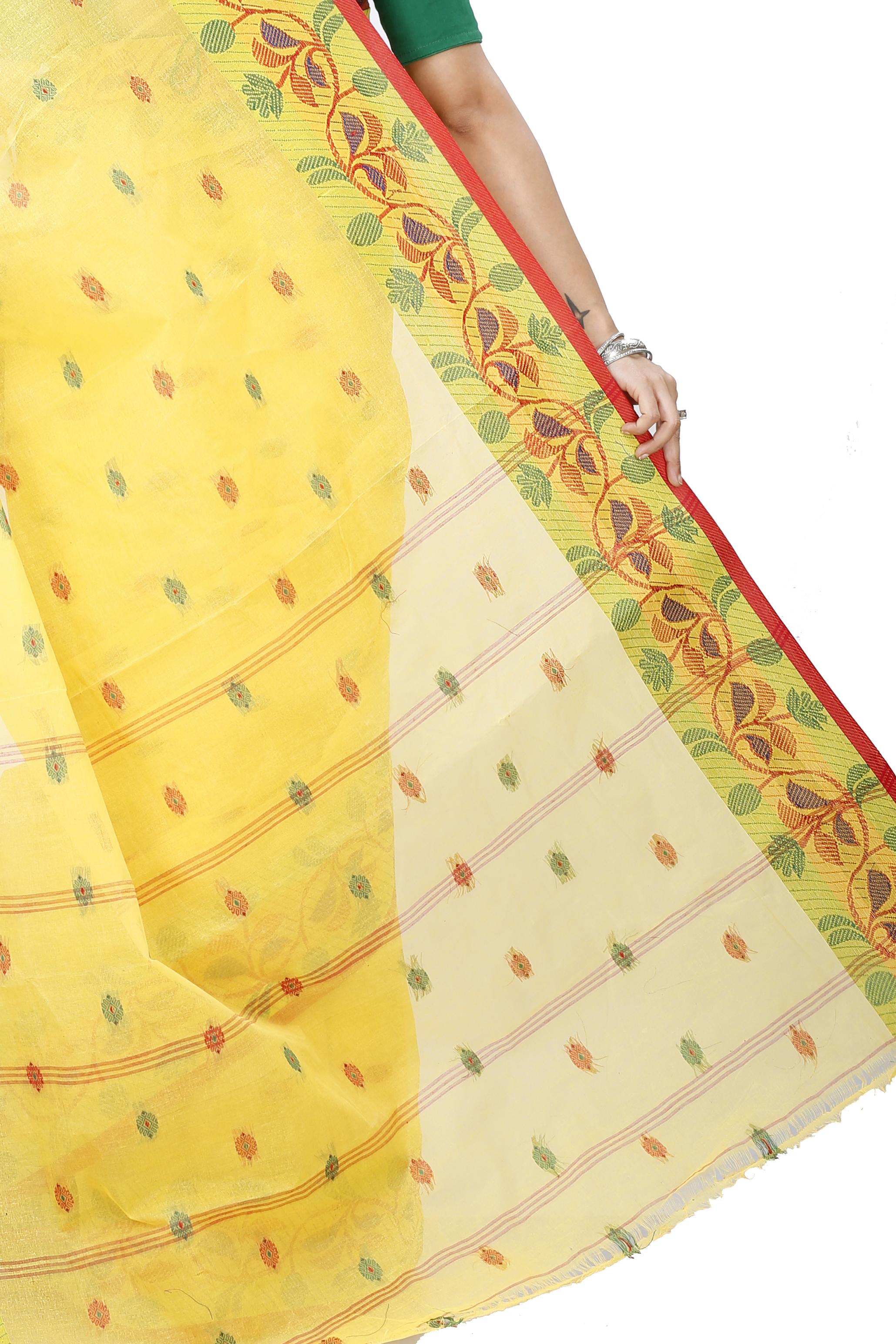 Yellow Pure Cotton Govindi Tant Saree (939)